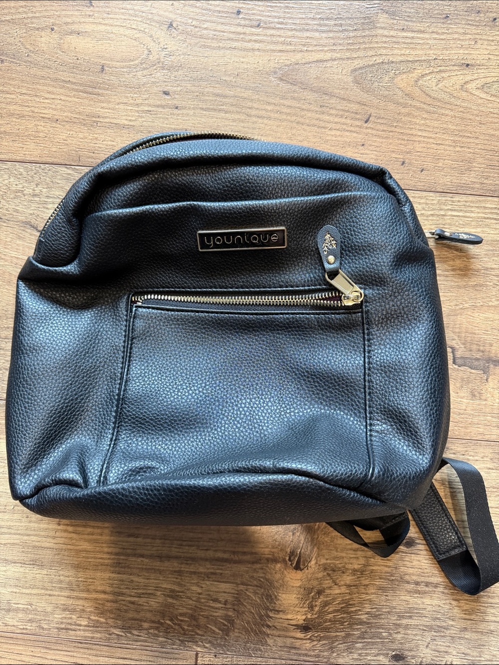 Younique Black Textured Faux Leather Backpack with Front Zip Pocket